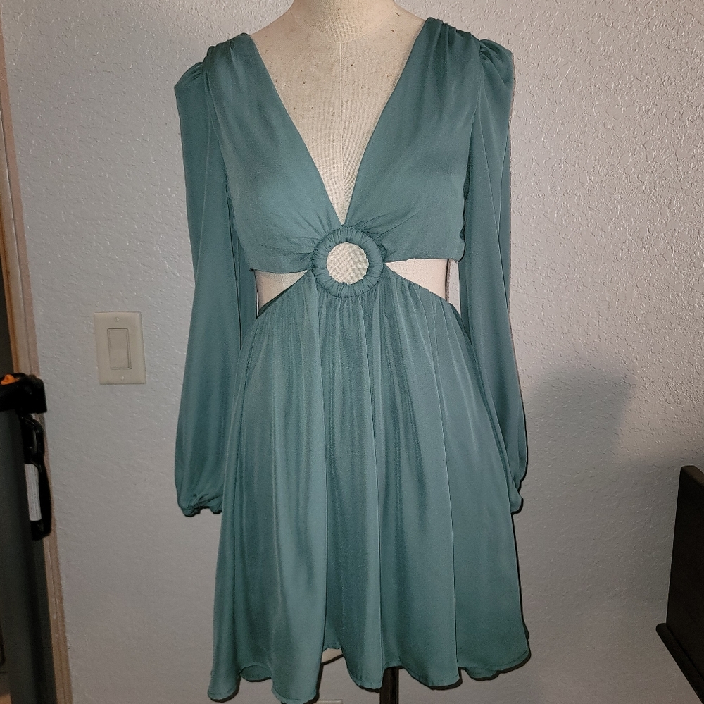Forever 21 party cutout dress sage green open back S NWT